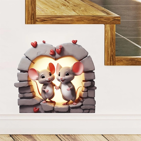 3D Kreative Liebe Mäuse Wandaufkleber PVC Abnehmbare Cartoon Tier Herz Bogen Aufkleber Für Schlafzimmer Eckendekoration