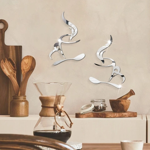 Acrylic Mirror Wall Stickers Coffee Cup Shape DIY Decorative Decals For Kitchen Dining Room Home Background Wall Decor