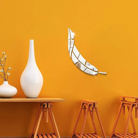 Adesivo da Parete in Acrilico con Specchio a Piuma Moderno Minimalista Autoadesivo DIY Decorazione Rimovibile per Camera da Letto Soggiorno