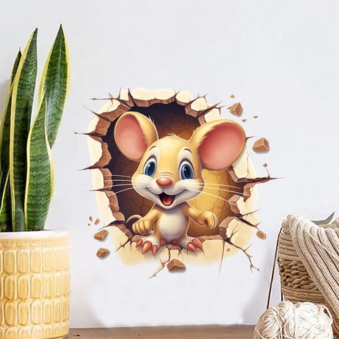 Pegatina de Inodoro de Ratón 3D Impermeable de PVC Calcomanía de Pared para Baño Decoración Efecto Agujero de Pared