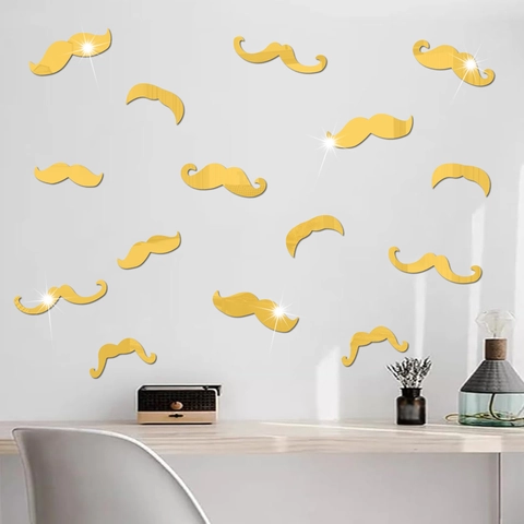 Adesivi da Parete a Specchio in Acrilico a Forma di Baffi DIY Riflettenti per Decorazione Casa Soggiorno Camera da Letto