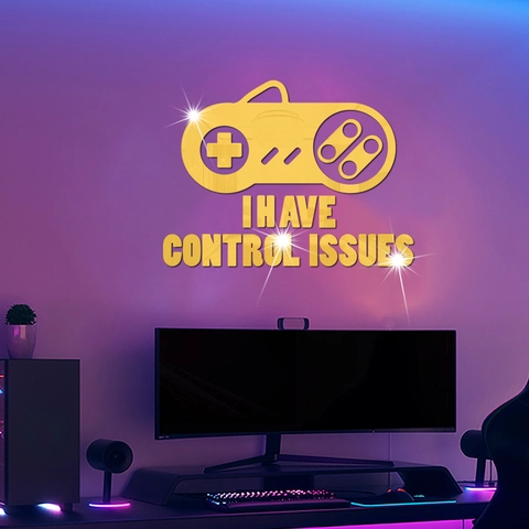 Gaming Controller Mirror Wall Sticker I Have Control Issues Acrylic 3D Slogan Decal For Game Room Bedroom Home Decor