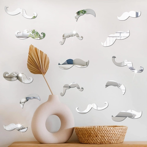 Adesivi da Parete a Specchio in Acrilico a Forma di Baffi DIY Riflettenti per Decorazione Casa Soggiorno Camera da Letto