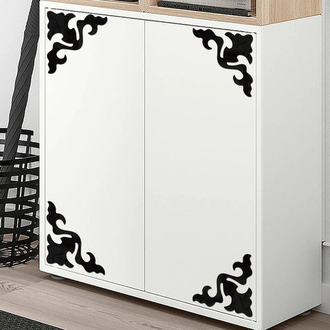 Adesivi per Angoli Parete Specchiati in Acrilico con Volute Vintage Motivo a Nuvola Geometrico Arredo Mobili Oro Argento Nero