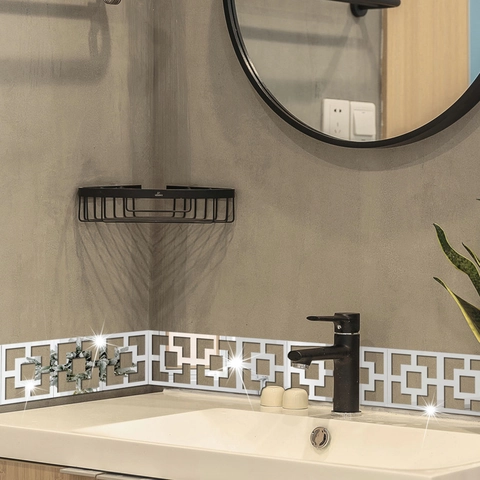 Adesivi Murali Specchio in Acrilico Geometrici Quadrati Traforati 3D Decorativi per Soggiorno Bagno Decorazione Casa