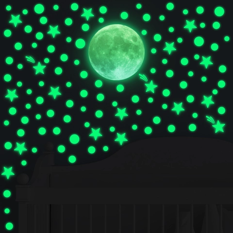 Stickers Muraux Lumineux Lune Étoiles Points Décalcomanies De Plafond Pour Chambre D'enfants Bébé Chambre À Coucher Décor Maison DIY