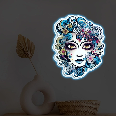 Adesivo da Parete Ragazza Floreale Fluorescente al Buio PVC Removibile Decalcomania Artistica per Soggiorno Camera da Letto