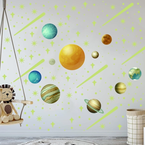 Solar System Luminous Wall Stickers Glow In The Dark Planets Stars Meteors Dots PVC Fluorescent Decals Kids Bedroom Decor