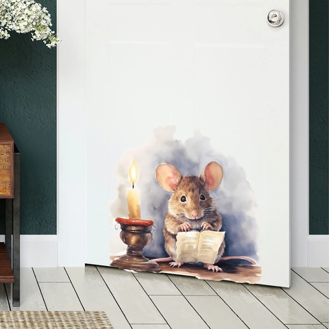 Süße Aquarell Lesende Maus Wandtattoo Mit Kerze Buch Design Für Schlafzimmer Wohnzimmer Fußleiste Haus Deko Aufkleber