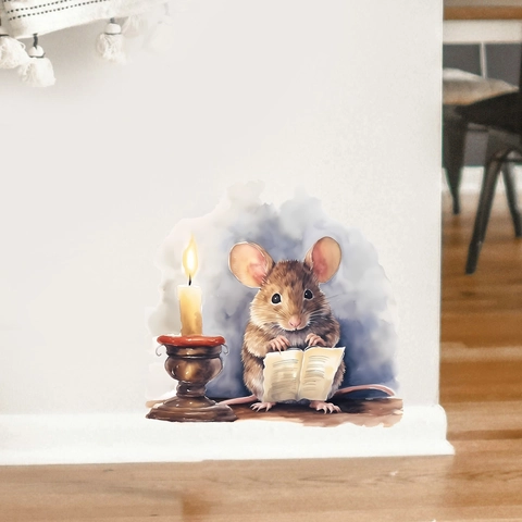 Süße Aquarell Lesende Maus Wandtattoo Mit Kerze Buch Design Für Schlafzimmer Wohnzimmer Fußleiste Haus Deko Aufkleber