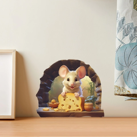 3D Mouse Hole Wall Sticker Creative Little Mouse Holding Cheese Waterproof PVC Wall Decal For Kitchen Bedroom Home Decor