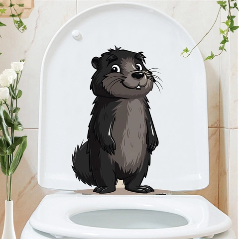 Cartoon Sea Otter Marmot Toilet Lid Sticker Waterproof PVC Wall Decal For Bathroom Decor Cute Animal Home Sticker