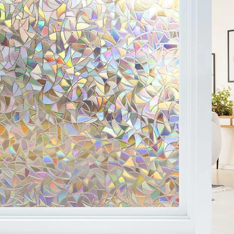 Colored Stained Glass Window Privacy Film Static Cling Non Adhesive Frosted Geometric Decorative Translucent Film For Home Office