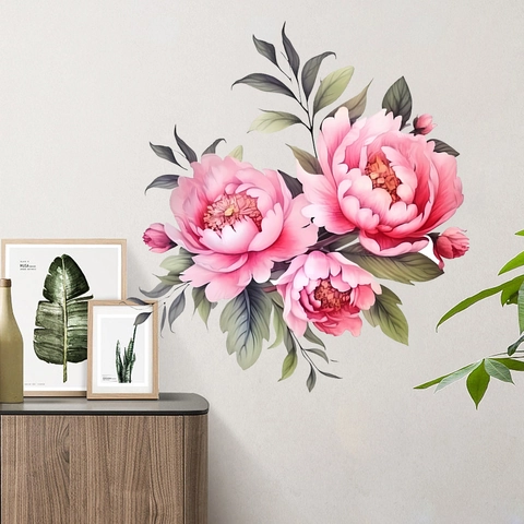 Aquarell Pfingstrose Blume Wandaufkleber PVC Wasserdicht Floral Wandbild Aufkleber Für Wohnzimmer Schlafzimmer Home Dekoration