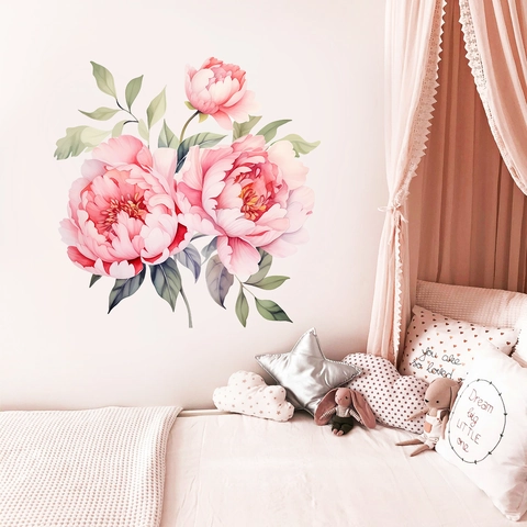 Aquarell Pfingstrose Blume Wandaufkleber PVC Wasserdicht Floral Wandbild Aufkleber Für Wohnzimmer Schlafzimmer Home Dekoration