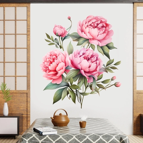 Aquarel Pioen Bloem Muurstickers Verwijderbare PVC Florale Decals Voor Slaapkamer Woonkamer Achtergrond Wanddecoratie Zelfklevend