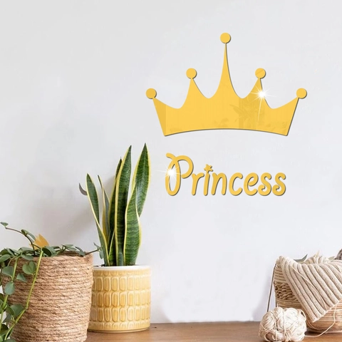 Prinzessin Krone Acryl Spiegel Wandtattoo DIY Reflektierende Kunstaufkleber Für Kinderzimmer Schlafzimmer Wohnzimmer Haus Wanddeko