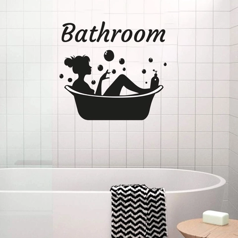 Waterproof PVC Bathroom Wall Sticker Female Bathing Silhouette Decal For Glass Door Or Wall Surface Home Decoration