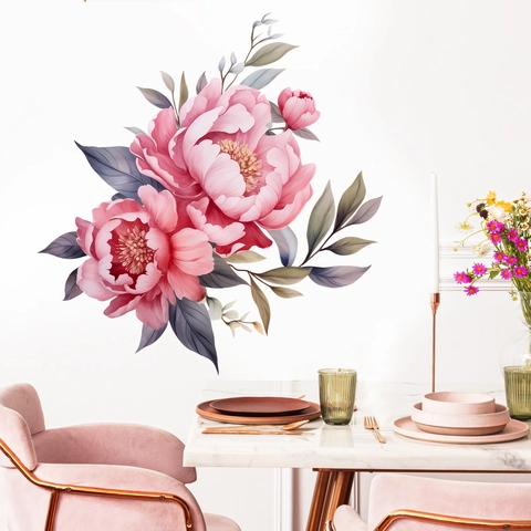 Aquarel Pioen Bloem Muurstickers Verwijderbare PVC Florale Decals Voor Slaapkamer Woonkamer Achtergrond Wanddecoratie Zelfklevend