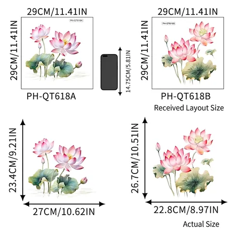 Sticker Mural Lotus Aquarelle PVC Imperméable Mural Floral Style Chinois Art Pour Chambre Salon Décoration De Maison