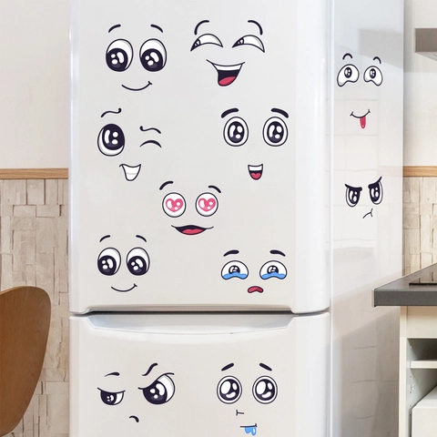 Pegatinas de Pared Expresión Dibujos Animados PVC Removible Caras Sonrientes Calcomanías DIY Para Nevera Dormitorio Salón