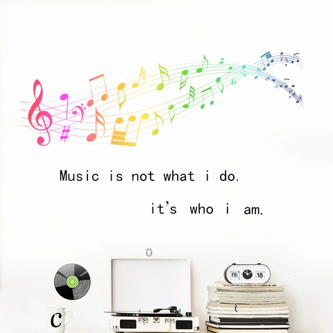 Musiknoten Wandaufkleber Regenbogen Verlauf Notenlinien Musikalische Aufkleber Mit Spruch Für Schlafzimmer Klassenzimmer Deko