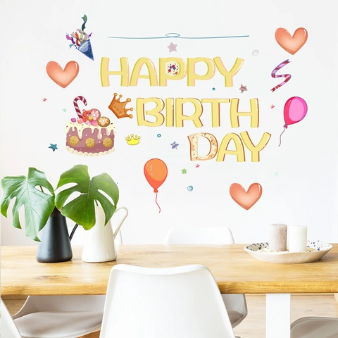 Luminous Happy Birthday Wall Sticker Fluorescent Glow In The Dark PVC Decal For Kids Room Party Decor