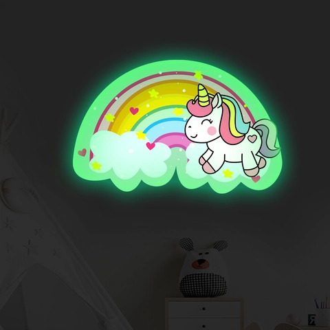 Leuchtend Im Dunkeln Einhorn Regenbogen Wandaufkleber PVC Selbstklebend Fluoreszierend Wandtattoo Für Kinderzimmer Deko