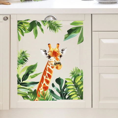 Kreativer Giraffenkopf Wandaufkleber Tropische Grüne Blätter Abnehmbares PVC Wandtattoo Für Wohnzimmer Schlafzimmer Home Dekoration Mural