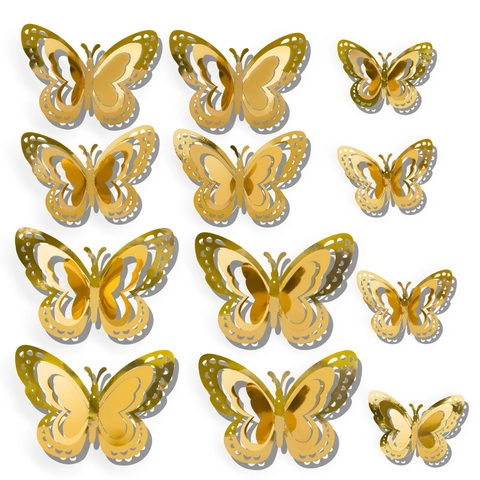 Stickers Muraux Papillon Creux 3D Papier Finition Métallique Mariage Anniversaire Fête Gâteau Déco Maison Style Moderne