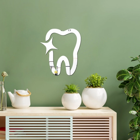 Moderno Adesivo da Parete a Specchio a Forma di Dente Acrilico 3D Superficie a Specchio Decorazione per Clinica Dentale e Camera