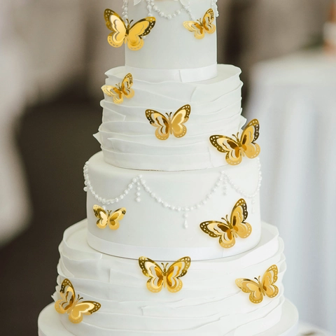 Stickers Muraux Papillon Creux 3D Papier Finition Métallique Mariage Anniversaire Fête Gâteau Déco Maison Style Moderne
