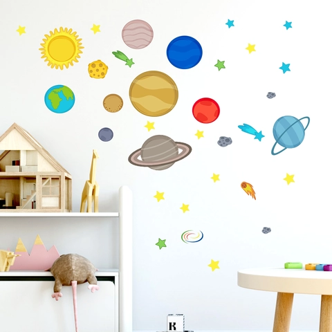 Adesivi Murali Sistema Solare Fluorescenti Stelle Pianeti Decalcomanie Per Camera Dei Bambini In PVC Decorazione Parete