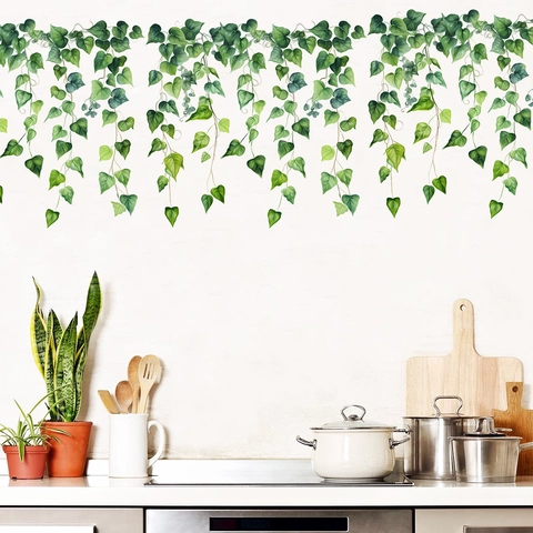 Stickers Muraux Vignes Vertes PVC Plantes Suspendues Lierre Pour Salon Chambre Cuisine Décoration Maison Art Moderne