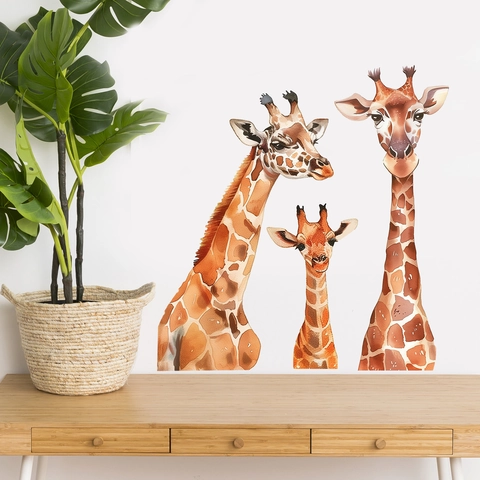 Watercolor Giraffe Family Wall Stickers Removable PVC Animal Wall Decals For Kids Room Nursery Bedroom Living Room Home Decor