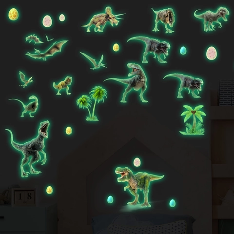 Lichtgevende Dinosauriër Muurstickers Glow In The Dark PVC Fluorescerende Dinosauriër Ei Boom Decals Voor Kinderkamer Decor