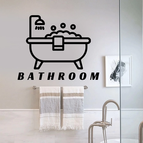 Pegatina de Pared para Baño Moderno Minimalista Impermeable PVC Icono de Bañera Letra Calcomanía para Puerta Vidrio Decoración