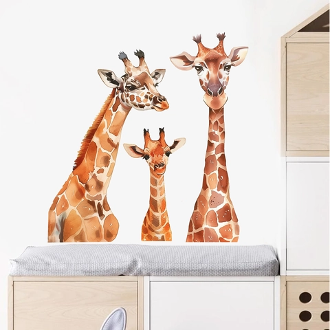 Watercolor Giraffe Family Wall Stickers Removable PVC Animal Wall Decals For Kids Room Nursery Bedroom Living Room Home Decor