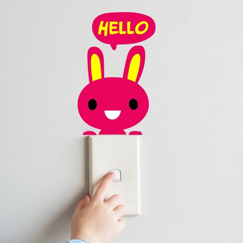 Cartoon Rabbit Hello Switch Sticker PVC Self Adhesive Wall Decal For Bedroom Living Room Light Switch Socket Decor