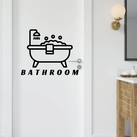 Pegatina de Pared para Baño Moderno Minimalista Impermeable PVC Icono de Bañera Letra Calcomanía para Puerta Vidrio Decoración