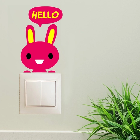 Cartoon Rabbit Hello Switch Sticker PVC Self Adhesive Wall Decal For Bedroom Living Room Light Switch Socket Decor