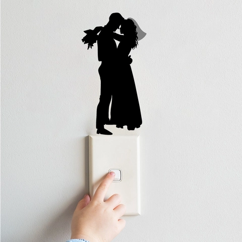 Romantic Wedding Couple Silhouette Wall Sticker Creative PVC Black Switch Decal For Bedroom Living Room Home Decoration