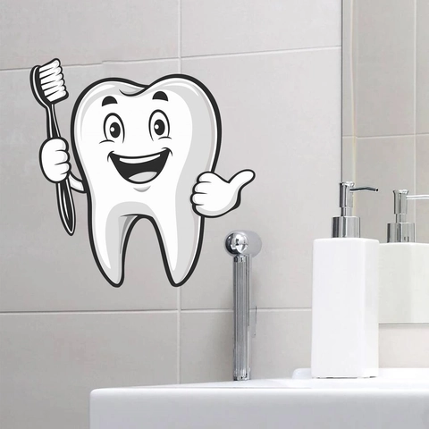 Adesivo da Parete a Forma di Dente Sorridente con Spazzolino per Bagno Decorazione Impermeabile PVC Clinica Dentale per Bambini