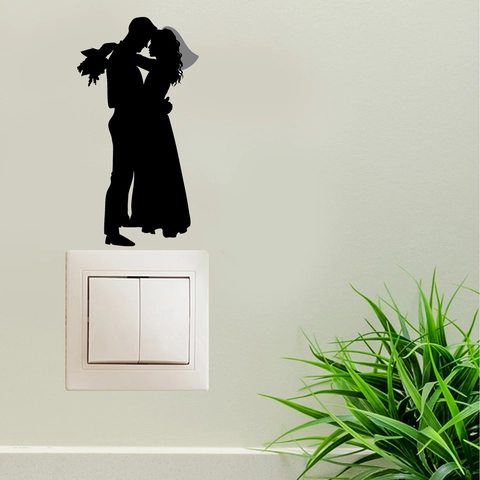 Romantic Wedding Couple Silhouette Wall Sticker Creative PVC Black Switch Decal For Bedroom Living Room Home Decoration