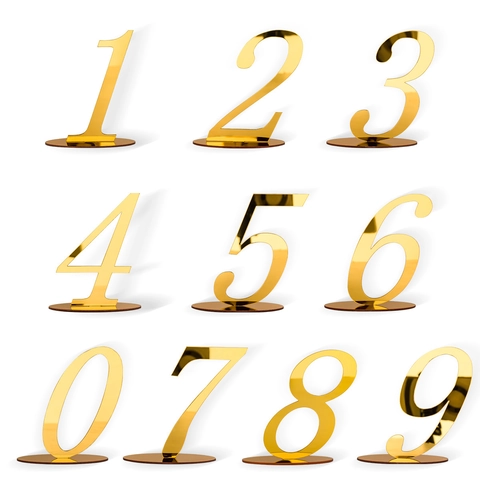 Numéros de Table en Acrylique Or Miroir Lot de Zéro à Neuf Avec Base Ronde pour Réception de Mariage Banquet Ornements de Bureau Modernes