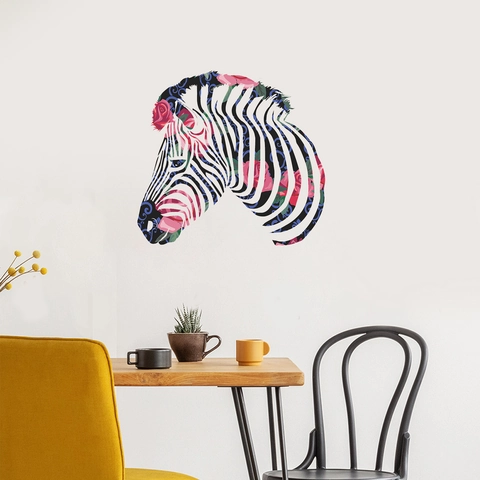 Kreative Zebra Blumen Wandtattoo PVC Selbstklebend Abnehmbares Dekor Für Wohnzimmer Schlafzimmer Moderne Kunst Wandbild