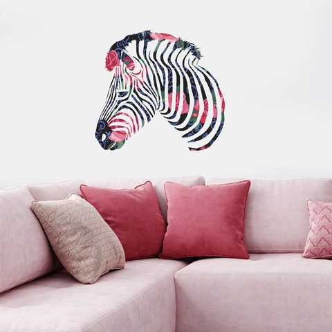 Kreative Zebra Blumen Wandtattoo PVC Selbstklebend Abnehmbares Dekor Für Wohnzimmer Schlafzimmer Moderne Kunst Wandbild