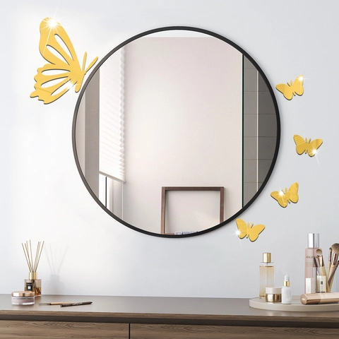 Sticker Mural 3D Moderne Miroir Papillon Acrylique Auto-adhésif Creux DIY Papillon Décalcomanie pour Salon Décoration Maison