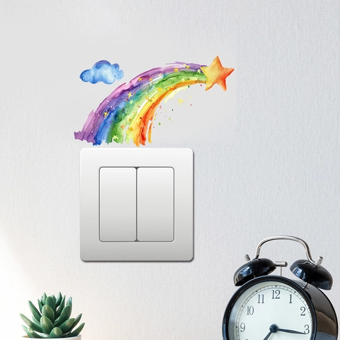 Adesivo Per Interruttore Arcobaleno Meteora Luminoso Impermeabile PVC Acquerello Decalcomania Parete Per Decorazione Casa Bambini