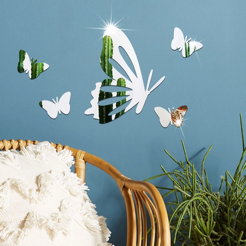 Sticker Mural 3D Moderne Miroir Papillon Acrylique Auto-adhésif Creux DIY Papillon Décalcomanie pour Salon Décoration Maison